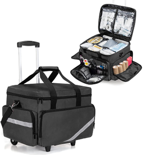 Custom Rolling Medical Gear Luggage Bag with Detachable Trolley and Removable Dividers Nurse Rolling Bag