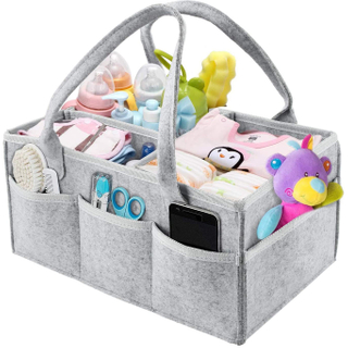 Large Felt Diaper Organizer to Store All Baby's Nursery Essentials To Go Baby Diaper Caddy Bag Gray