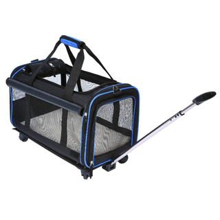 Pet Wheels Rolling Carrier Removable Wheeled Travel Carrier for Pets up to 20 lbs with Extendable Handle & Detachable Fleece