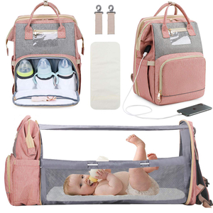 Amazon Hot Sale Mother Travel Backpack with Changing Pad Foldable Baby Bed Mommy Diaper Nappy Bag