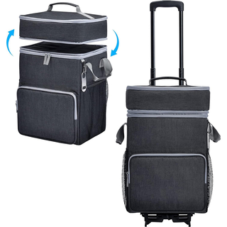 Custom Logo Waterproof 2 Layer Portable Water Bottle Cooler Bag Insulated Soft Cooler Bag with Wheels