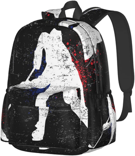 17 Inch Backpack Vintage Ice Hockey Player Shoulder Bag School Bookbag Casual Daypack