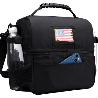 Custom Printed Portable Dual Compartment Lunch Bag Insulated Leakproof Cooler Bag Tote with Shoulder Strap