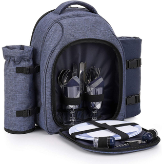 Outdoor Camping Cooler Bag for 2 Person with Cooler Compartment and Detachable Wine Holder Picnic Backpack
