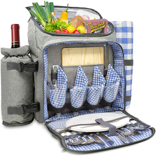 Classic 4 Person Picnic Basket with Large Insulated Cooler Compartment Wine Cooler Picnic Backpack