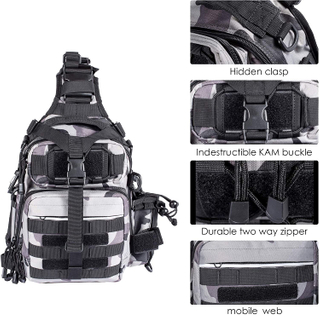 Fishing Tackle Storage Bag Outdoor Shoulder Backpac Fishing Gear Bag Cross Body Sling Bag with Rod Holder