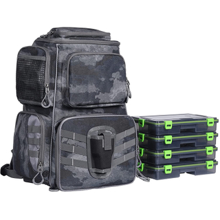 2022 New Style Factory Supply Fishing Tackle Backpack with 4 Tackle Boxes Heavy Duty Fishing Backpack Fish Kill Bag