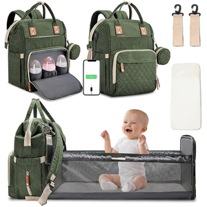 Foldable Baby Bed Backpack with USB Port and Stroller Straps Multifunctional Nappy Diaper Travel Duffle Bag