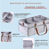 Portable Gray Felt Baby Tote for Travel Storage basket with Divider and Leather Handle Diaper Caddy Bag