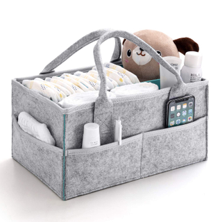 Portable Diaper Caddy Organizer with Removable Divider Felt Baby Organizer Nursery Storage Carrier Basket
