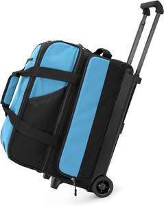 Custom logo Large Capacity 2 Balls Separate Shoe Compartment Trolley Bowling Ball Duffel Bag Bowling Bag with Wheel