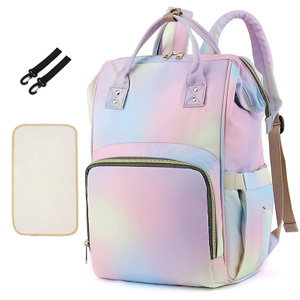 2021 New Design Mommy Nappy Crib with Diaper Pad Stroller Straps Insulated Pocket 3 in 1 Rainbow Diaper Backpack Bag