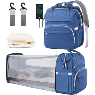  Newly Mummy Travel Backpack with Bassinet Mat and Stroller Hook Expandable Baby Bed Diaper Backpack