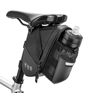 Large Waterproof Strap-On Wedge Cycling Tool Pouch Bike Under Seat Pack Bicycle Saddle Bag with Water Bottle Holder for Bike