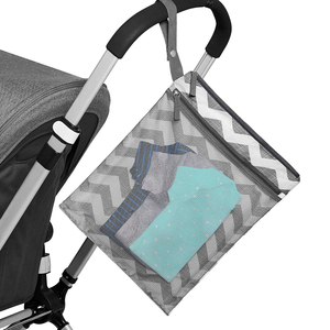 2021 Custom Logo Reusable Nappy Diaper Bag with Mesh Pocket Washable Polyester Baby Cloth Wet Dry Bags