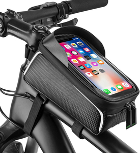1.6 L Outdoor Rainproof Bicycle Accessories Bicycle Phone Holder Bike Front Frame Pack Bike Top Tube Bag with TPU Touch Screen 