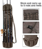 Durable Canvas Fishing Rod & Reel Organizer Bag Travel Carry Case Bag- Holds 5 Poles & Tackle
