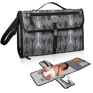 Foldable Diaper Clutch with Head Cushion Grey Baby Padded Mat Portable Baby Travel Changing Pad for Diaper Bag