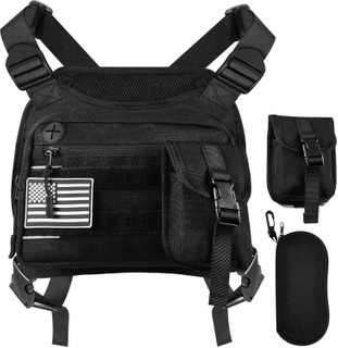Wholesale Custom Multi Pockets Men Sports Chest Bag Adjustable Running Vest with Detachable Molle Pouch